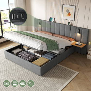 King Upholstered Bed With Charging Station